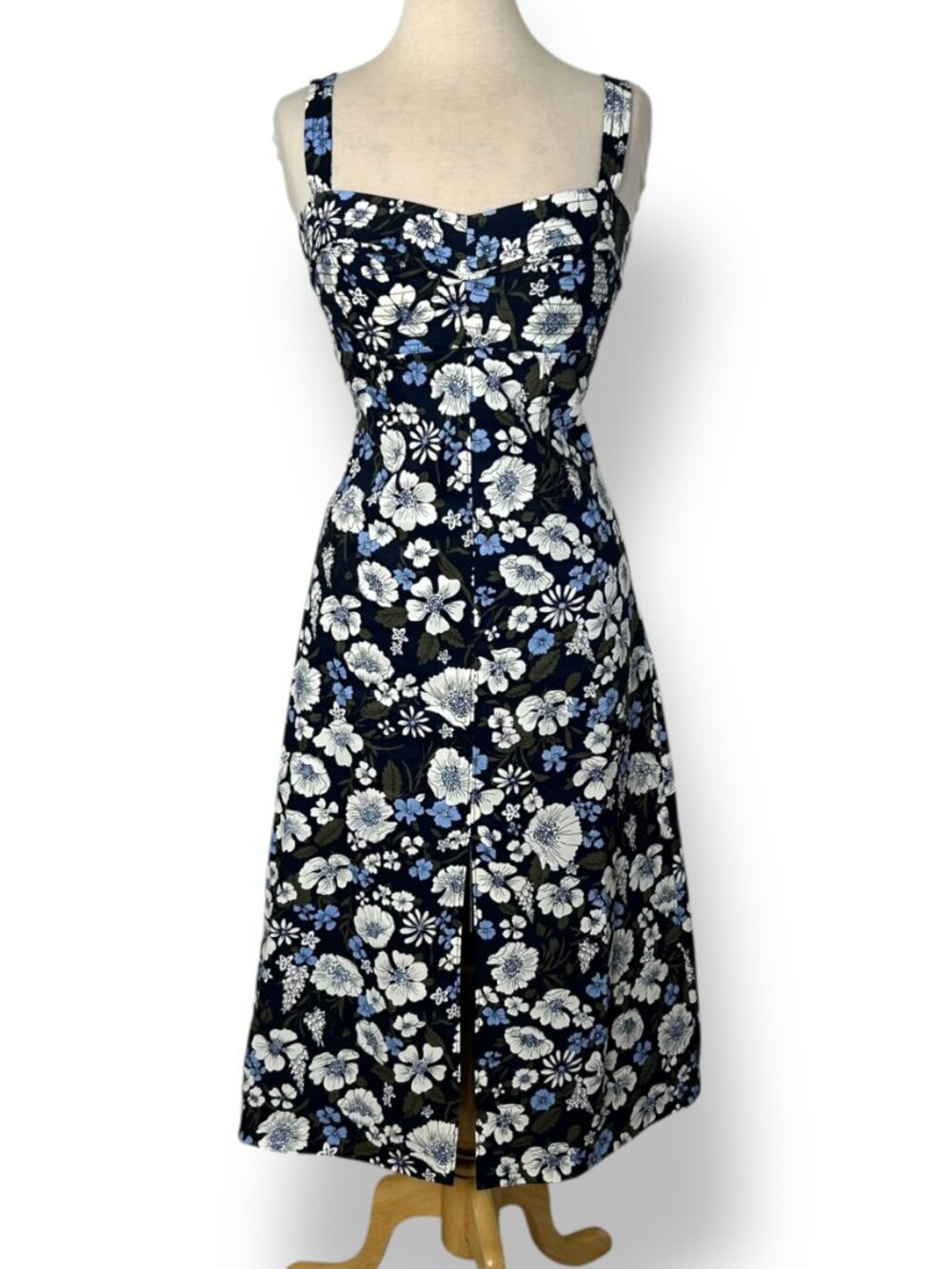 Veronica Beard Colleen Dress Linen Blend Navy Blue Floral Midi Sundress Sz 4